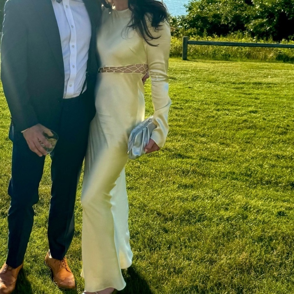 SHONA JOY BUTTER YELLOW ARIENZO ASSYMETRICAL
LONG SLEEVE GOWN MAXI DRESS SIZE 2 - Picture 2 of 14